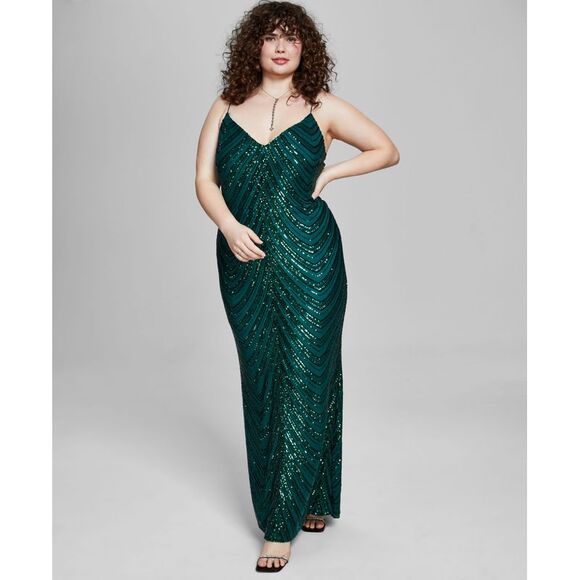 Trendy Plus Size Sequined V-Neck Sleeveless Gown - Picture 1 of 1